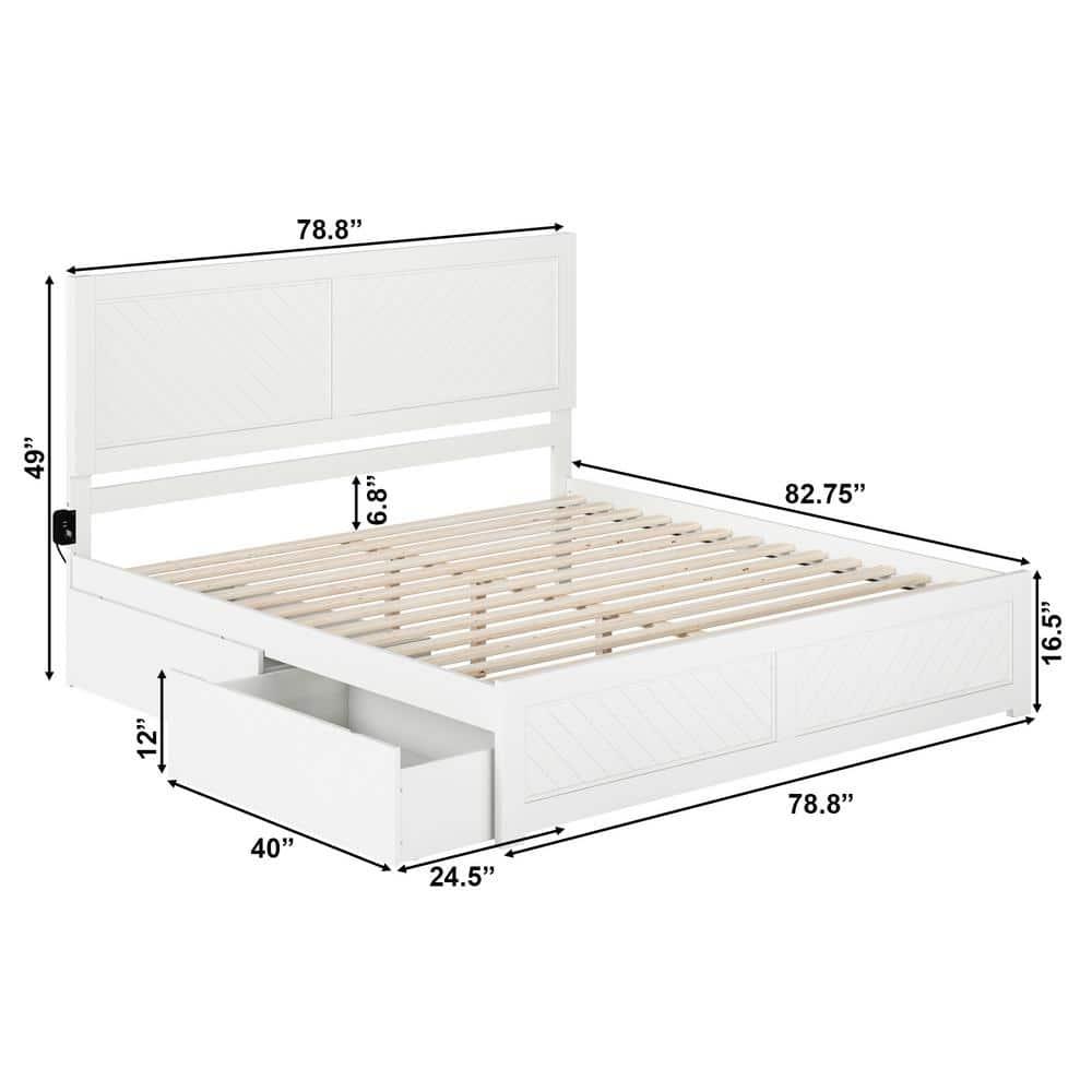 AFI Canyon White Solid Wood Platform Bed with Matching Footboard & Storage Drawers, King
