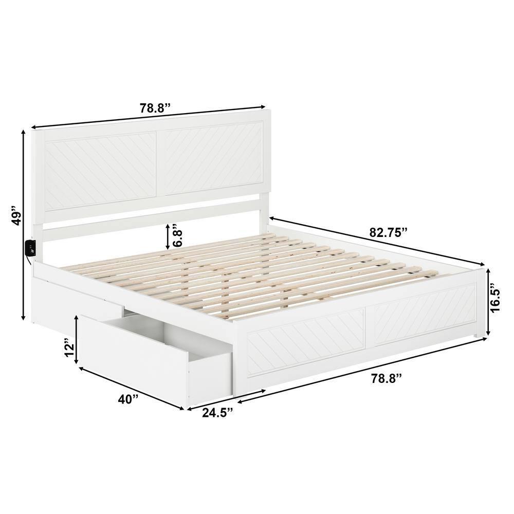 AFI Canyon White Solid Wood Platform Bed with Matching Footboard & Storage Drawers, King