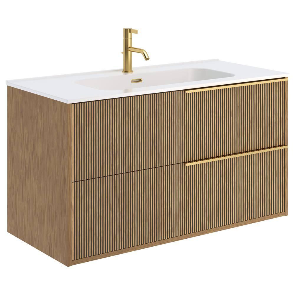 Demeter Art Gold 40 in. W x 18.1 in. D x 22.8 in. H Deco Wall Mounted Vanity with Single Sink and White Ceramic Top
