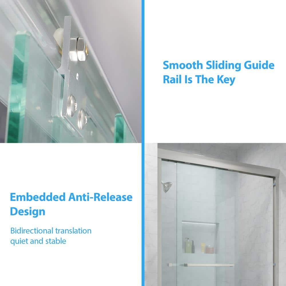 COUOKO 48" W X 76"H Semi-Frameless Shower Door Bypass Sliding Shower Enclosure, Brushed Nickel RD-CUK6A22-48SS