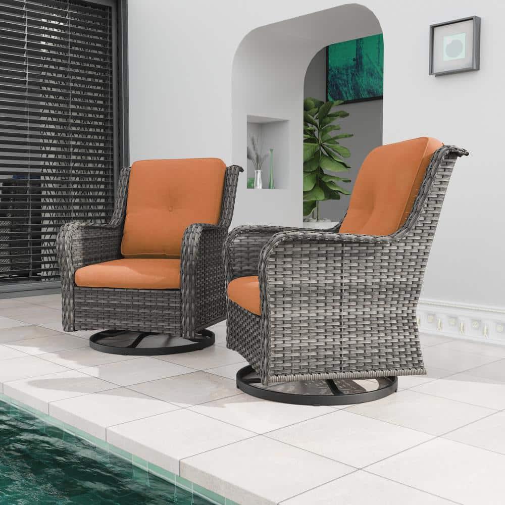 COZYWOR Swivel Wicker Patio Chair with Cushions (Set of 2)