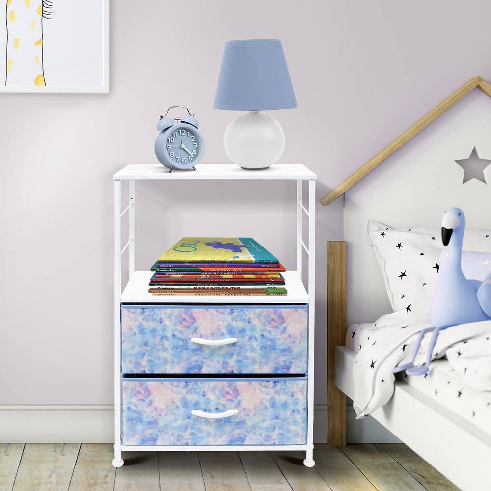 Sorbus Sorbus 2 Drawers and Shelves Nightstand with Steel Frame, Wood Top & Fabric Bins in Tie Dye Blue