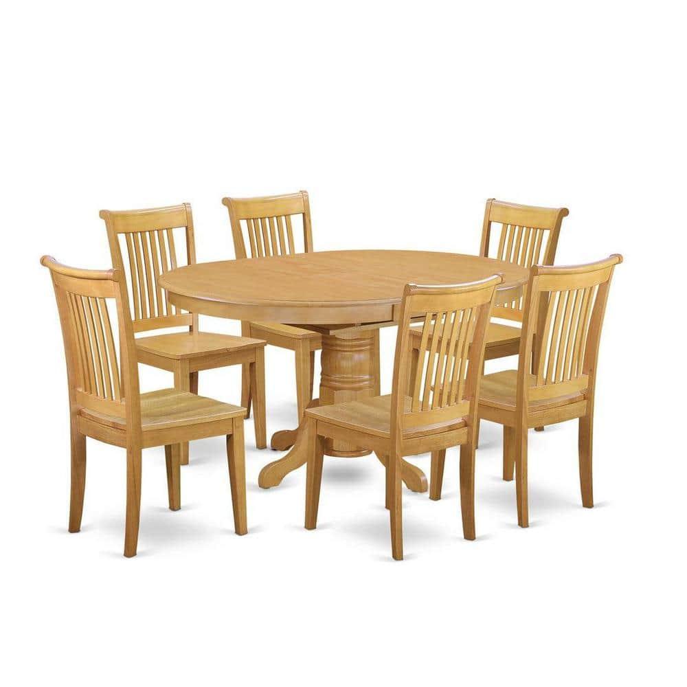 East West Furniture Avon 7-piece Wood Table and Dining Chair Set in Oak