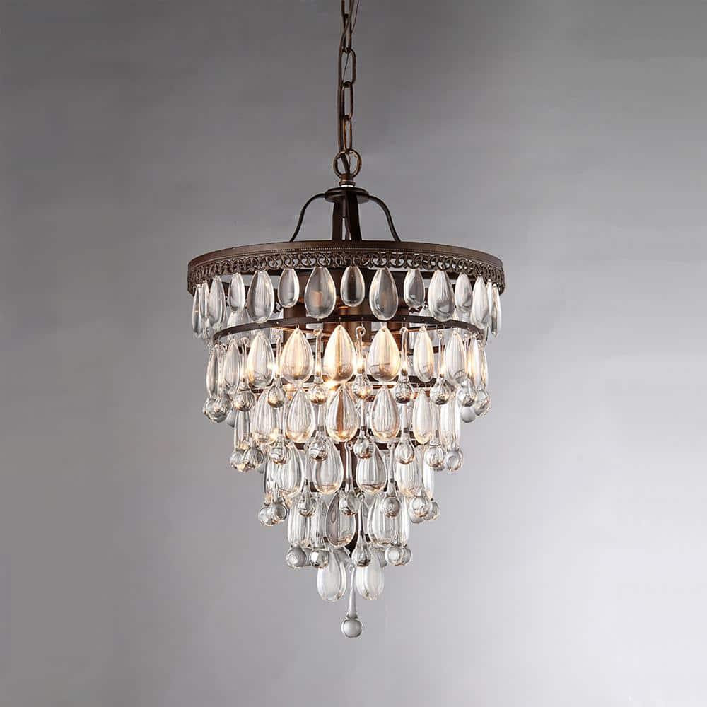 Warehouse of Tiffany Martinee Antique Bronze and Crystal Inverted Pyramid Chandelier