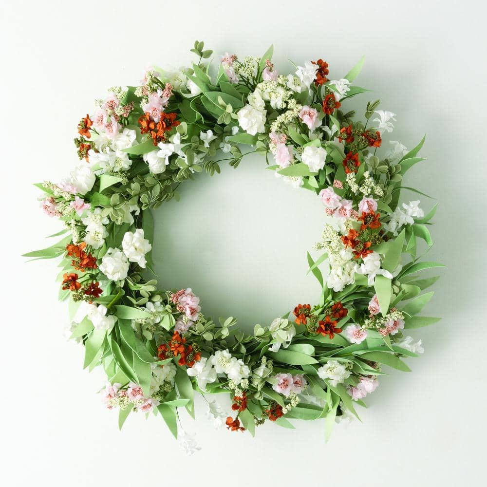 Primrue Artificial Mixed Wild Flower Wreath; White