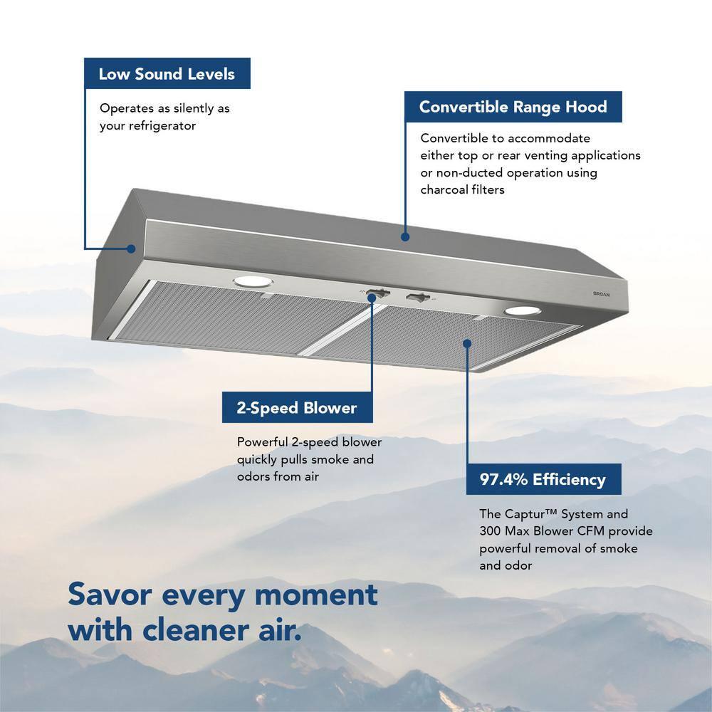 Glacier 30-Inch 300 Max Blower CFM 5 Sones Range Hood