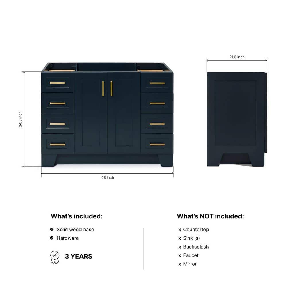 Sawyer 48'' Solid Wood Single Bathroom Vanity Base Only, Base Cabinet without Top