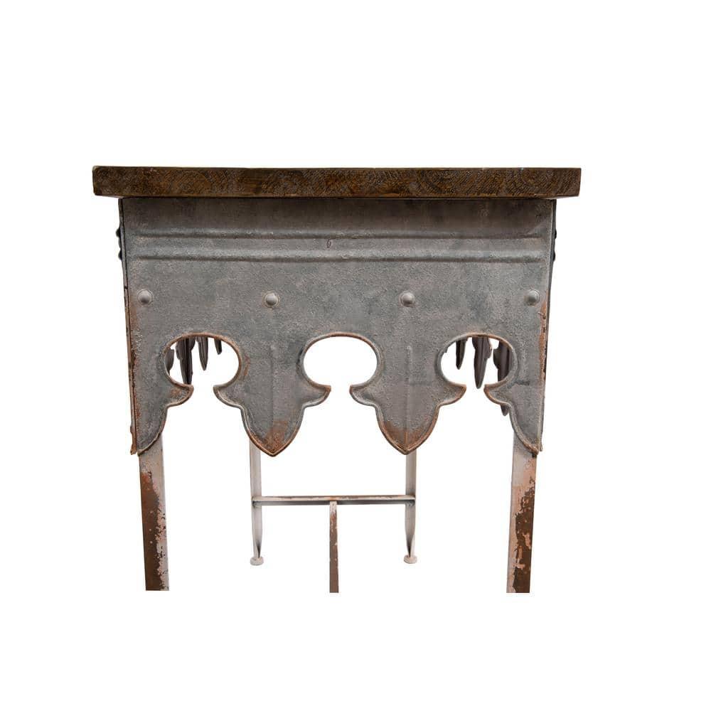Storied Home Scalloped Sofa Table Silver: Farmhouse Zinc-Finish, Fir Wood Top, 44 lbs Capacity