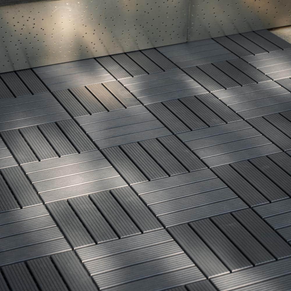 Gray Polypropylene Interlocking Outdoor Deck Tiles, 12" x 12"