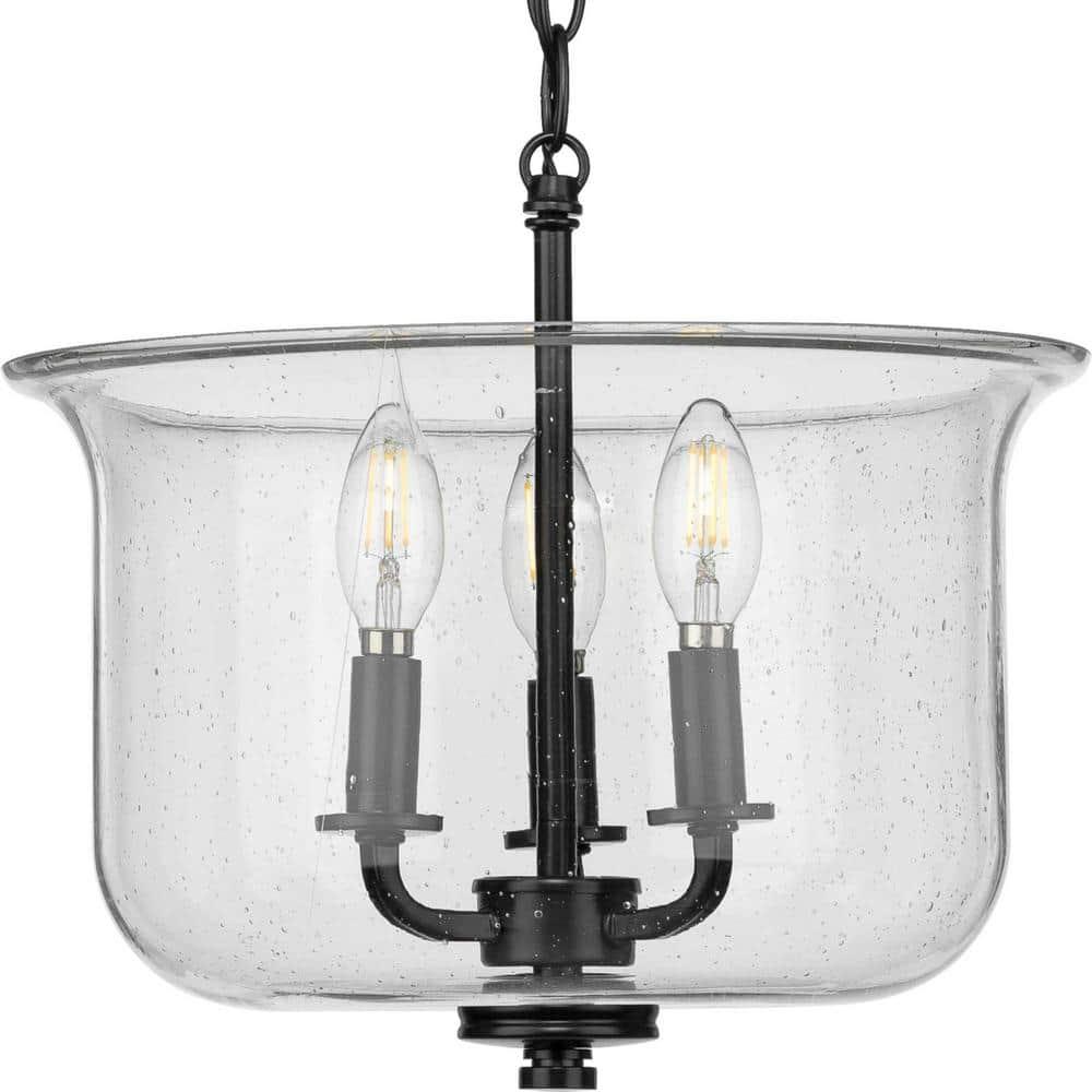 Progress Lighting Winslett 3-Light Semi-Flush Mount, Matte Black, Seeded Glass Shade