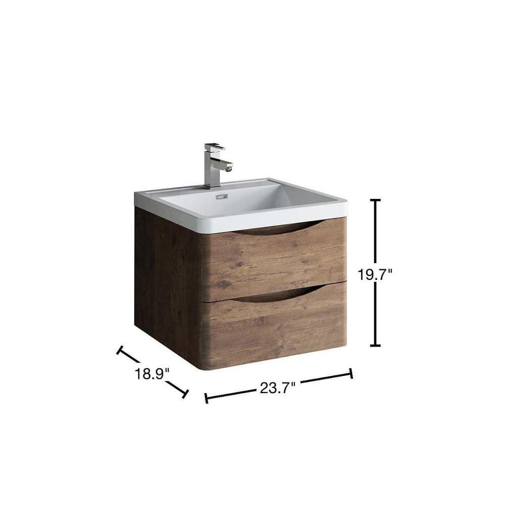 Tuscany 24" Wall Mount Modern Bathroom Vanity with Integrated Single Sink - Faucet Not Included