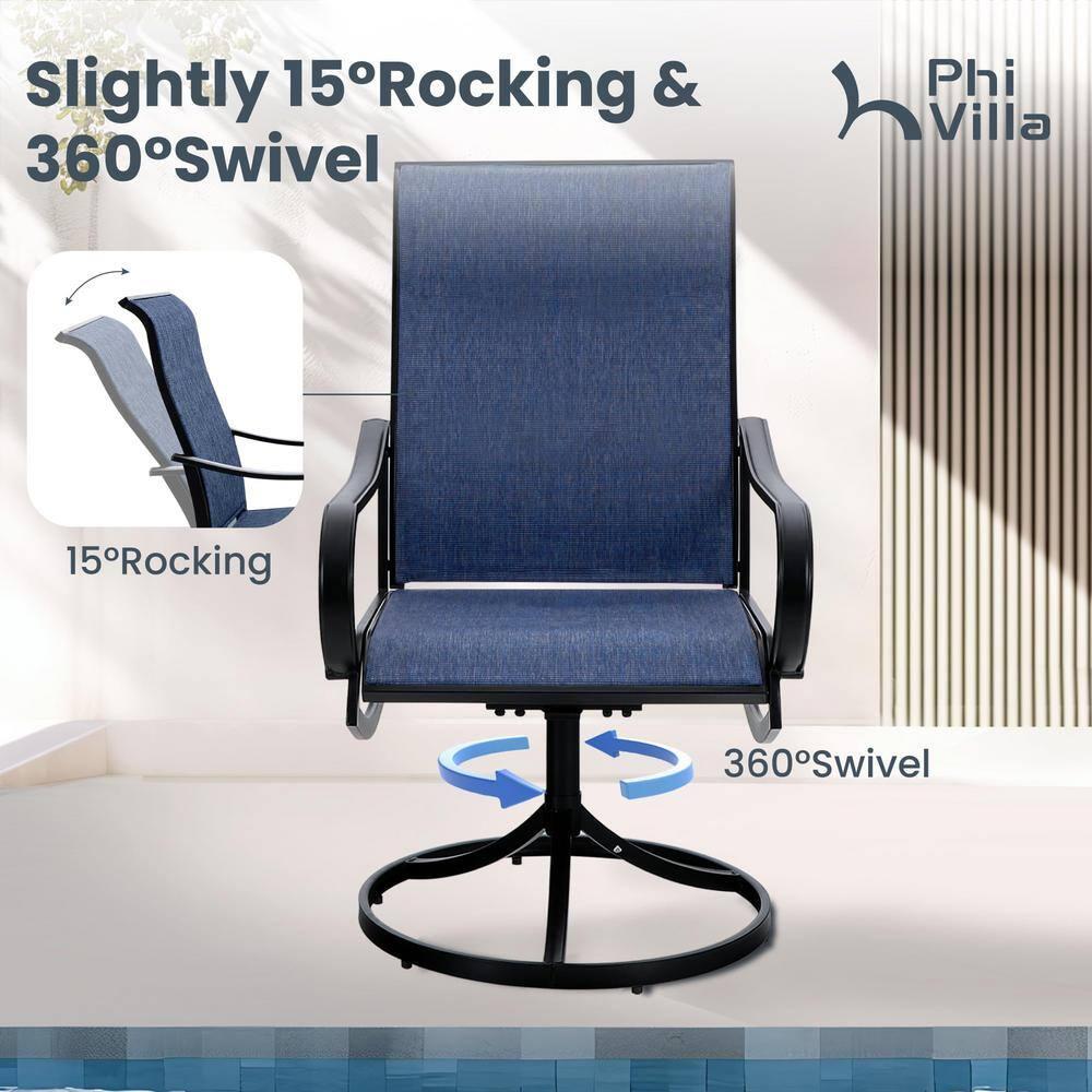 QSHIMY Patio Dining Chair Set of 2 Outdoor Swivel Dining Chairs High Back Armchairs,All Weather Outdoor Chair with Textilene Mesh Fabric & Black Metal Frame for Outdoor Lawn Garden Poolside (Blue)