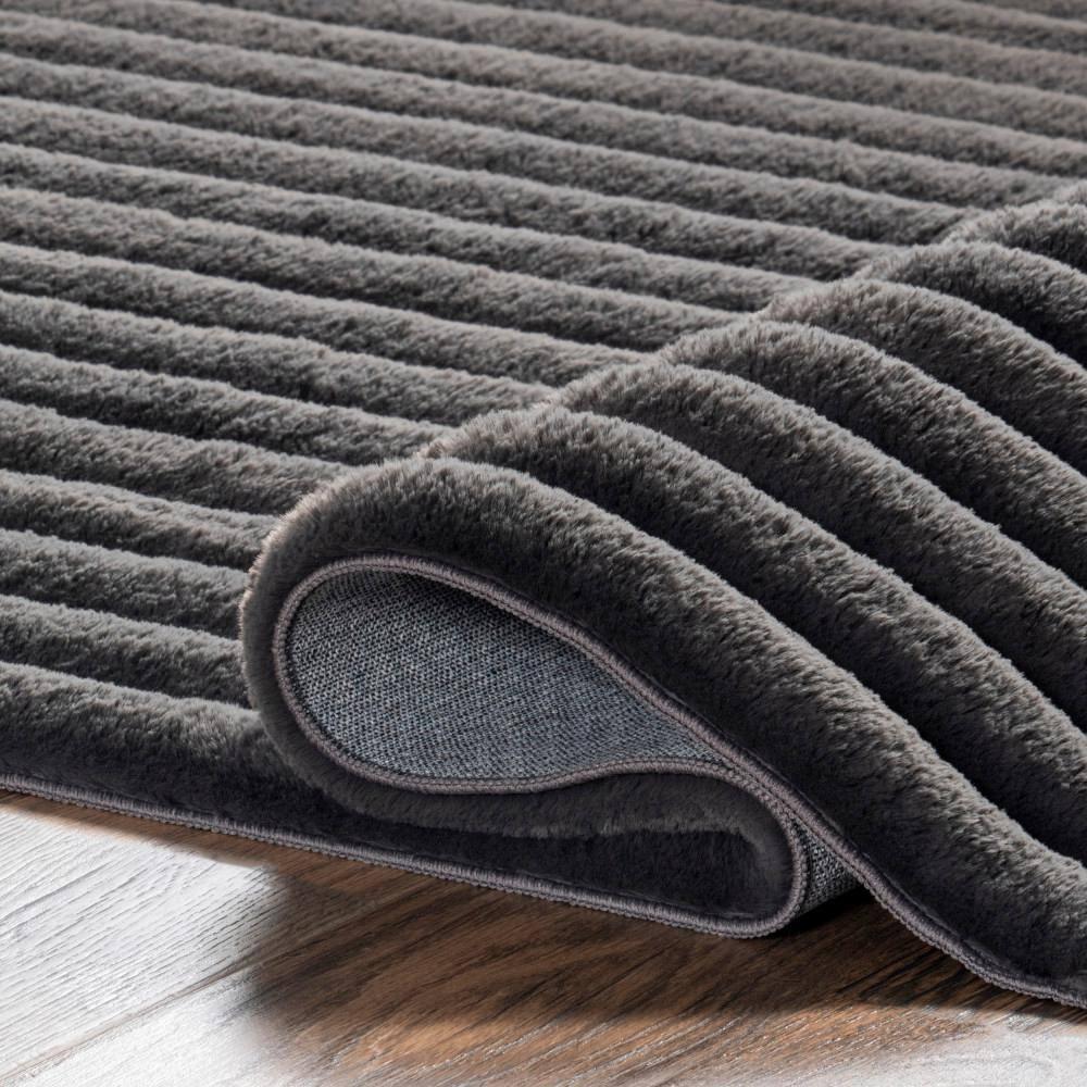 Nuloom Kai Cozy Plush Stripe Faux Rabbit Pet Friendly Premium Machine Washable Area Rug, 5' x 8', Charcoal
