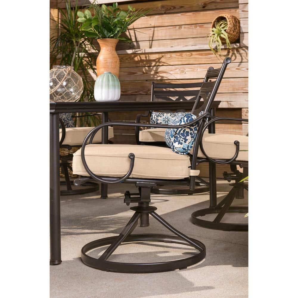 Hanover Montclair 7-Piece Steel Dining Set with 6 Swivel Rockers and Dining Table, Seats 6