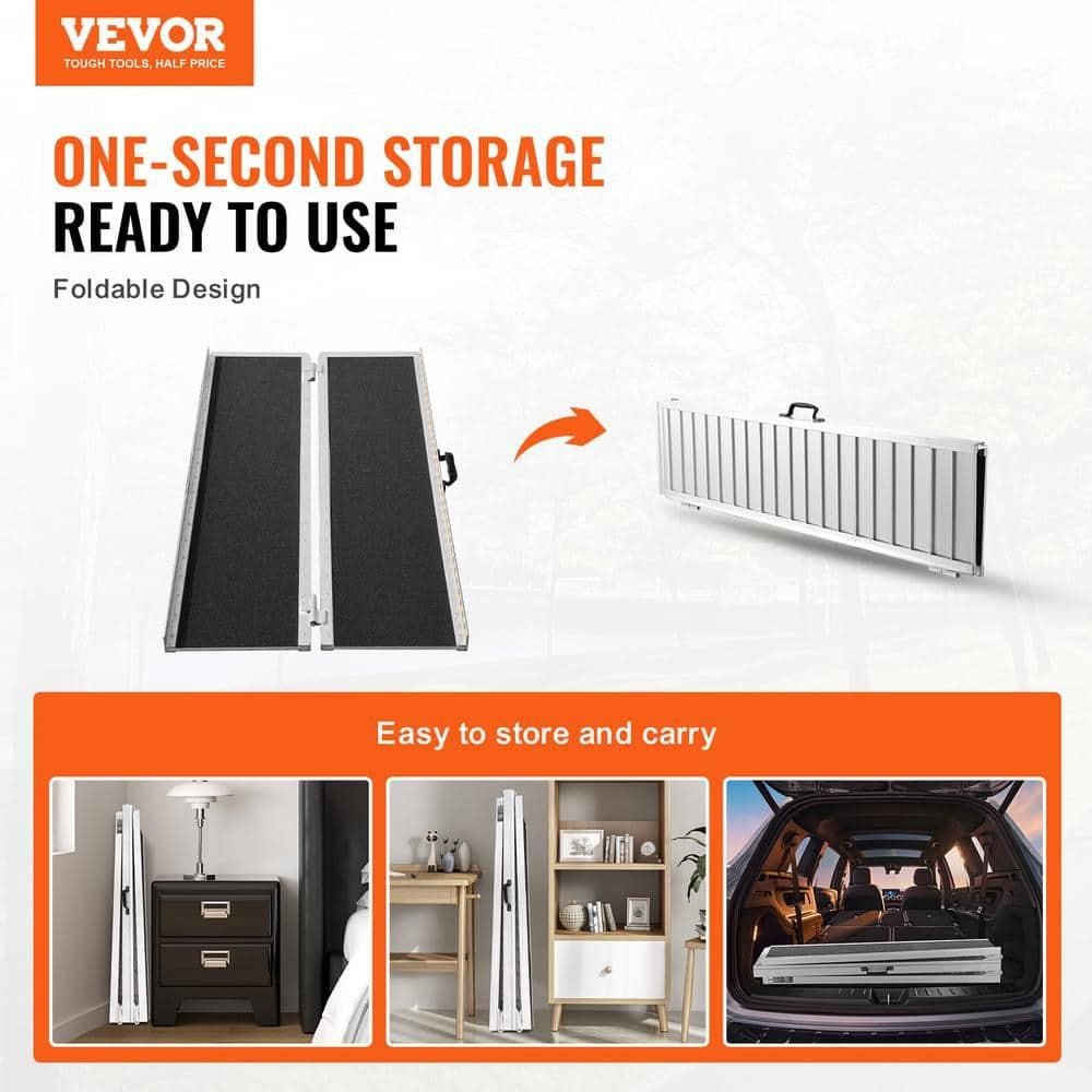 VEVOR Portable Wheelchair Ramp - 6 ft, 800 lbs Capacity, Non-Slip Aluminum, Folding Threshold Design, Suitable for Mobility Scooters, Home Steps, Stairs, Doorways, Curbs