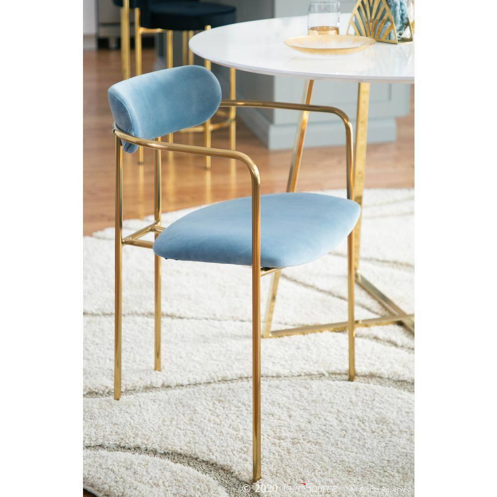 Set of 2 Demi Contemporary Chair Light Blue - LumiSource: Gold Frame, Velvet, Cushioned Seat