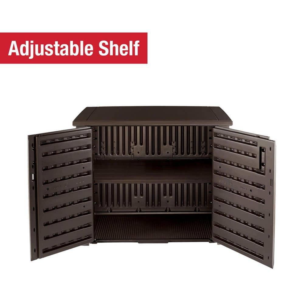 Rubbermaid Patio Chic Outdoor Resin Storage Cabinet, 123 Gallons, Dark Teak