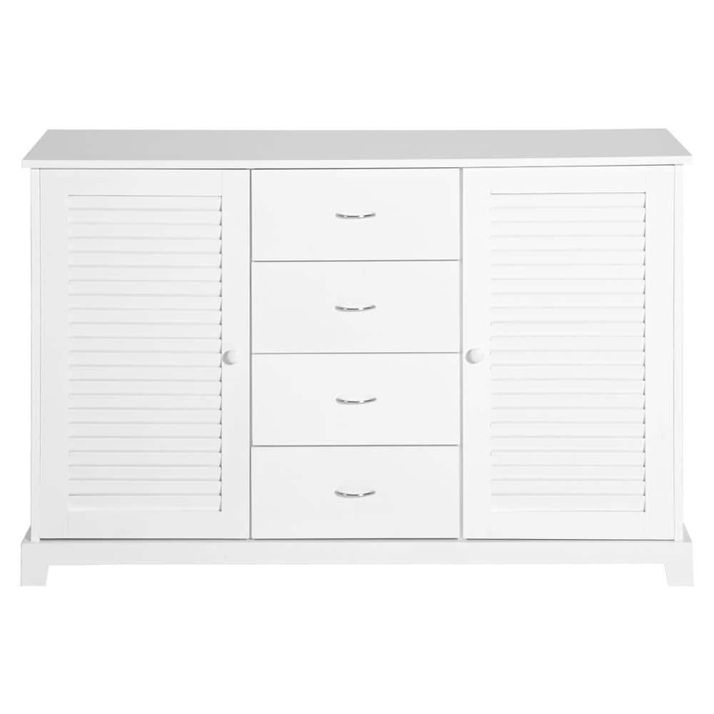 HOMCOM Sideboard Buffet Cabinet, Kitchen Cabinet, Coffee Bar Cabinet with 4 Drawers and 2 Louvered Doors for Living Room, Kitchen, White