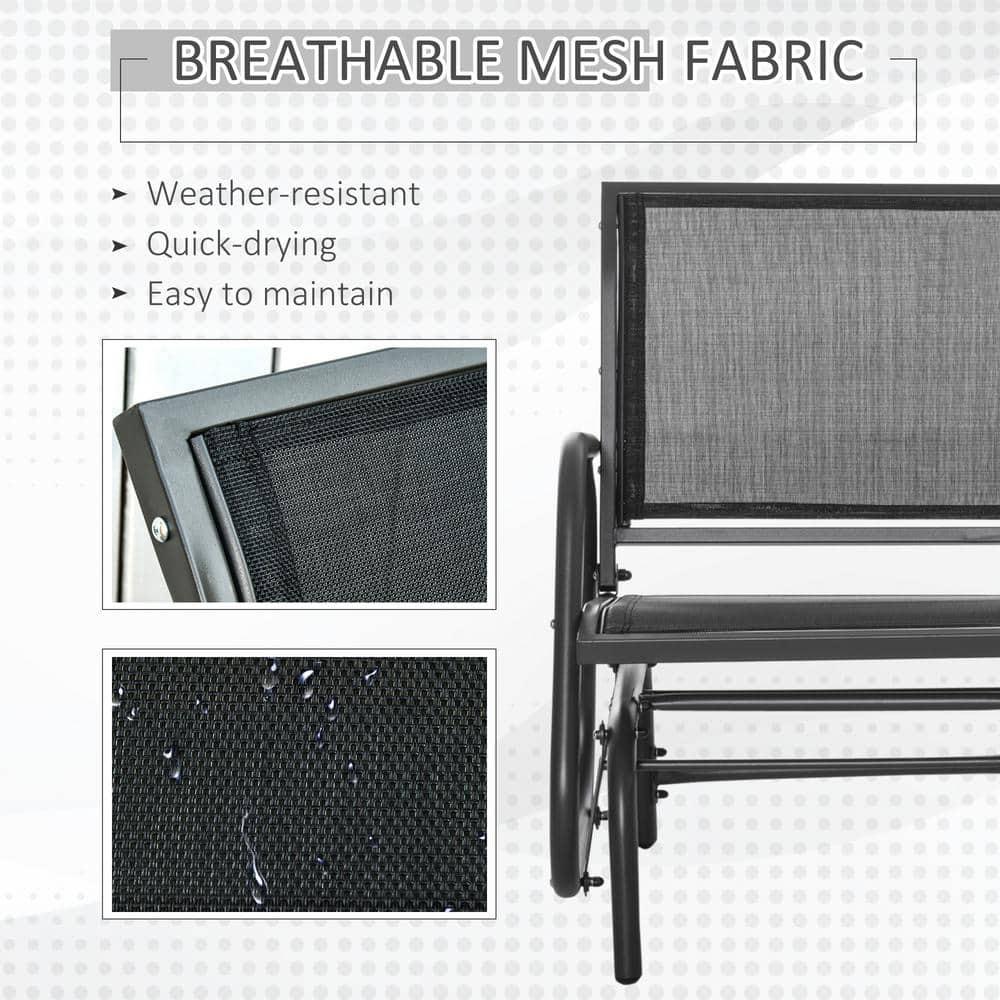 Outsunny Outdoor Glider Chairs, Swing Chair with Breathable Mesh Fabric, Curved Armrests and Steel Frame for Porch, Garden, Poolside, Balcony, Black