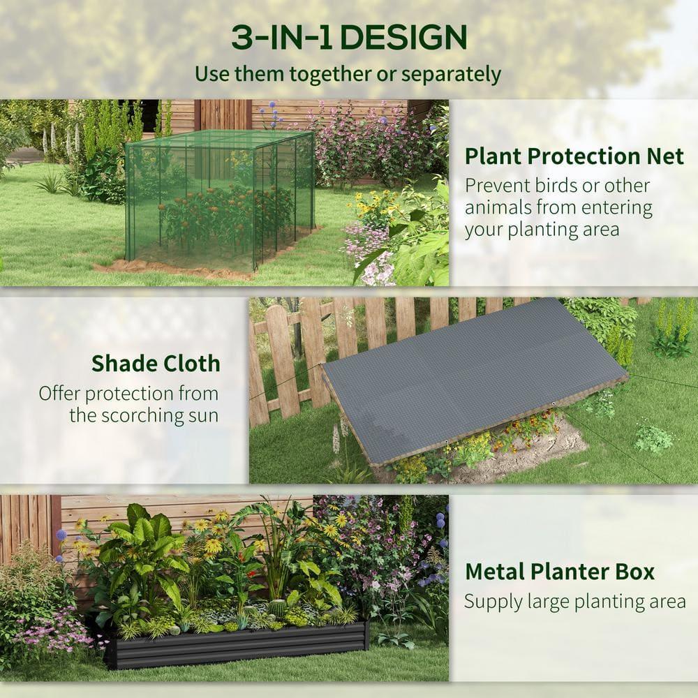 Outsunny Galvanized Raised Garden Bed, Planter Box with Crop Cage and Shade Cloth, Gray