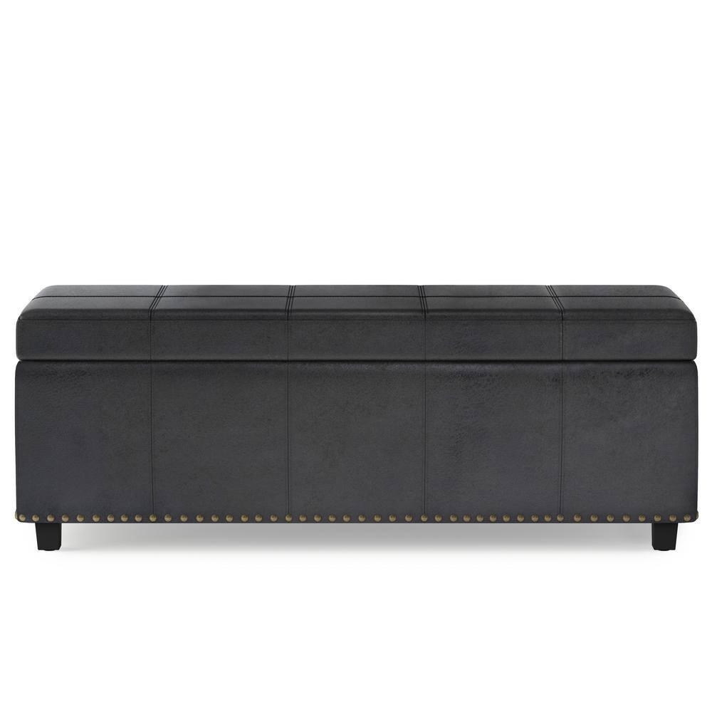 Simpli Home Kingsley 48"W Upholstered Storage Ottoman with Lift-Top Lid, Nailhead Trim, and Stitching Detail
