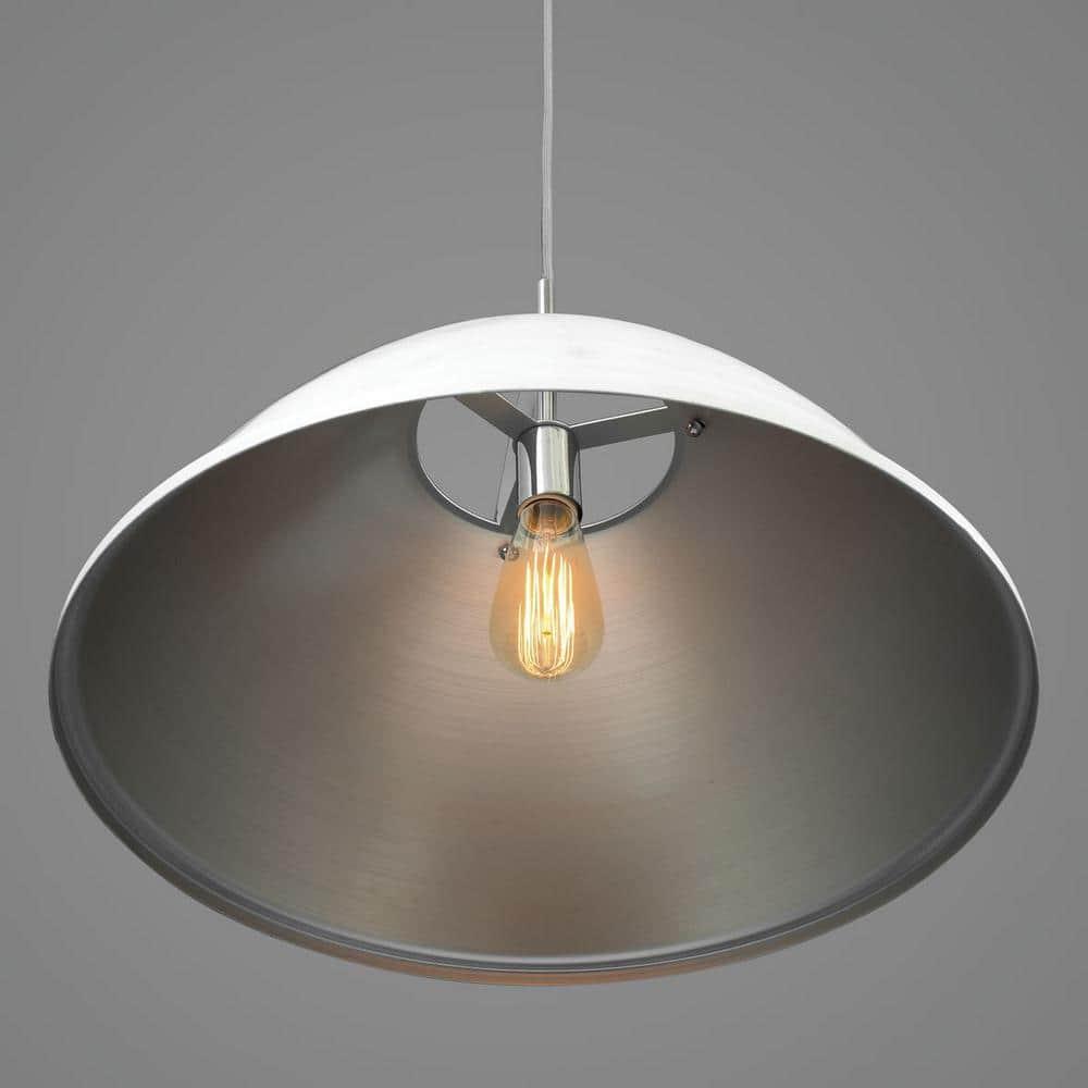 Progress Lighting Tre 1-Light Pendant, Steel, White, Dome Shade