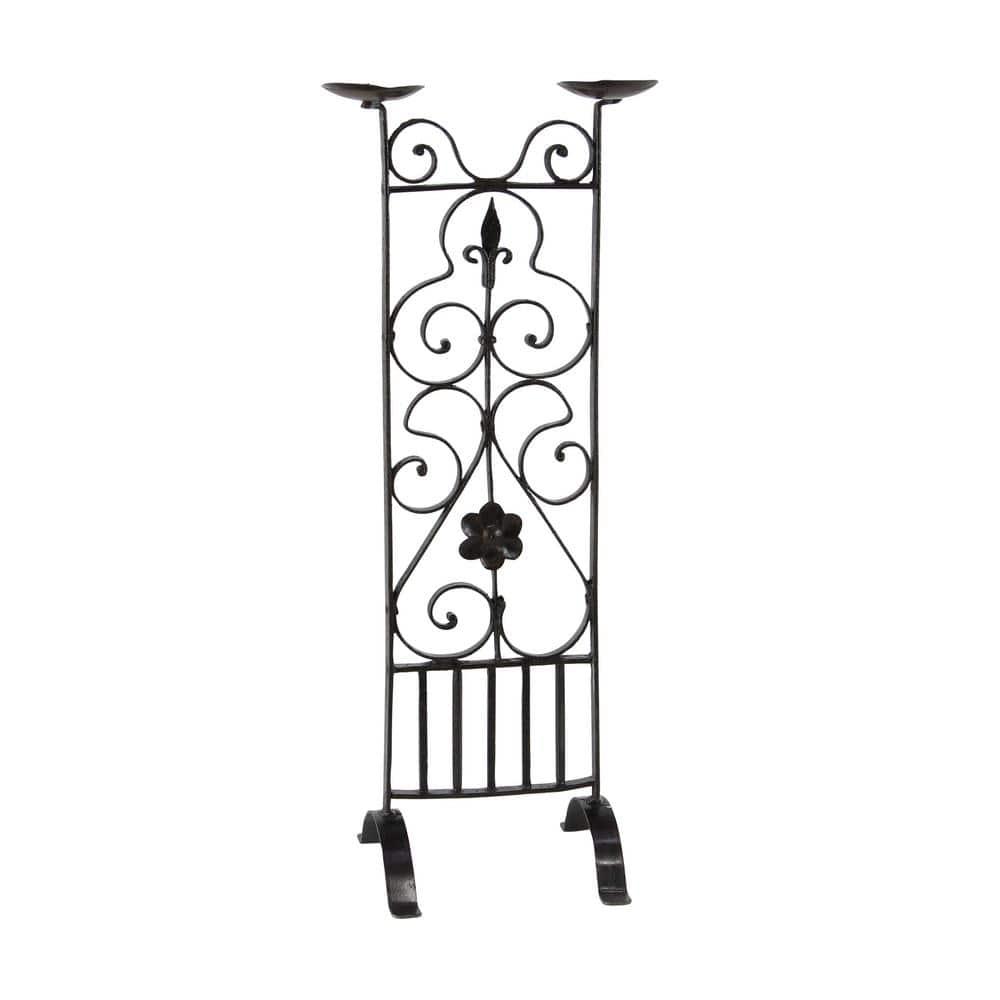 Decmode Traditional 32 X 13 Inch Black Iron Two-Light Candle Stand