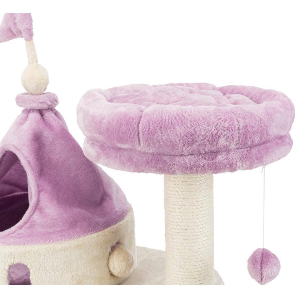 TRIXIE My Kitty Darling Castle Condo, Plush Cat Tree, Sisal Scratching Post, Removable Bed, Crinkling Blanket, Cat Toy