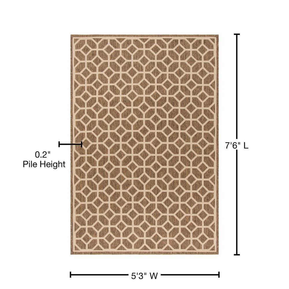 SAFAVIEH Beach House Kadri Geometric Indoor/Outdoor Area Rug, Beige/Cream, 5'3" x 7'6"