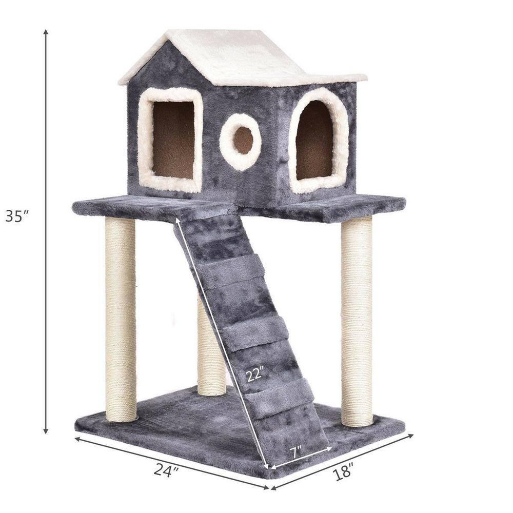 Gymax 35'' Modern Cat Tree 3-level Cat Condo Furniture w/ Openable Roof Sisal Scratching Posts