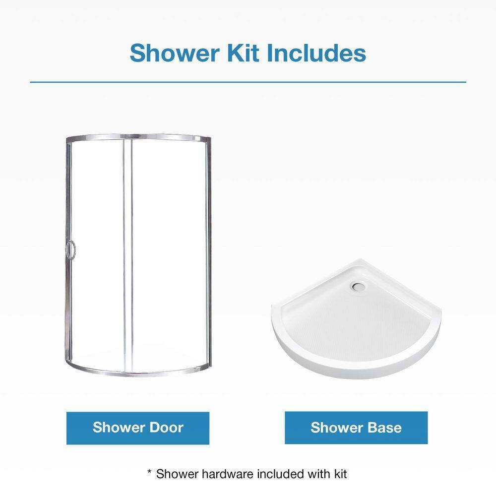 OVE Decors Breeze Premium 33 in. Framed Round Shower Kit w/ Clear Glass, Base