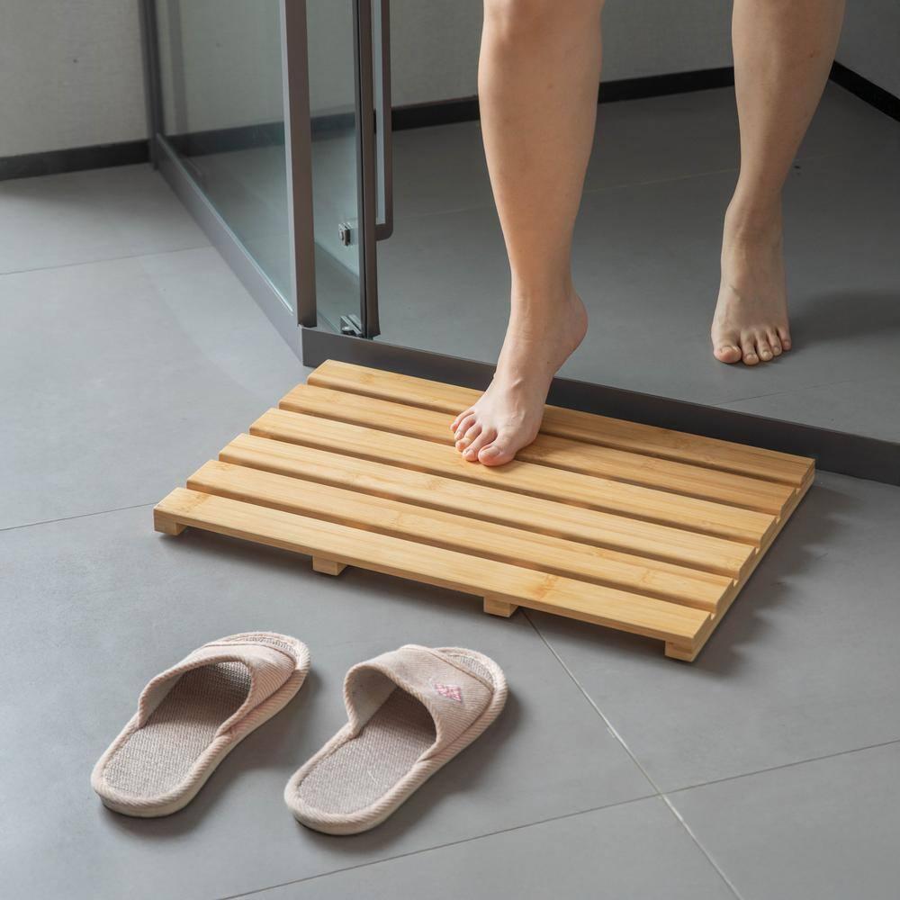 Basicwise 21.25-inch Luxury Non-Slip Waterproof Durable Bamboo Bath Mat - Perfect for Showers, Bathtubs, Spas, Saunas, Bathrooms, and Pools