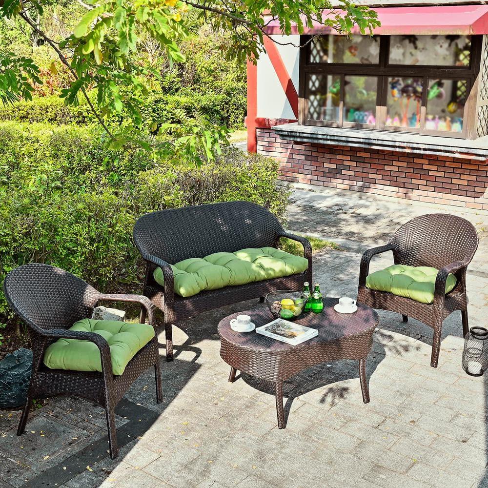 BLISSWALK Outdoor Chair Cushions,3 Pieces Wicker Cushion Set Set,44"x19"x5",Tufted Loveseat Outdoor Cushions for Patio Furniture All Weather,Dark Brown