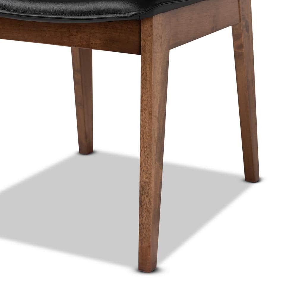 2pc Afton Faux Leather Upholstered and Wood Dining Chair Set Black/Walnut Brown - Baxton Studio