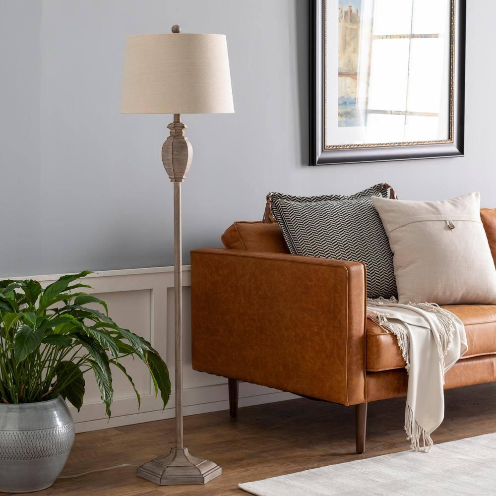 Eburne Classic Gray Floor Lamp with Linen Polyester Shade