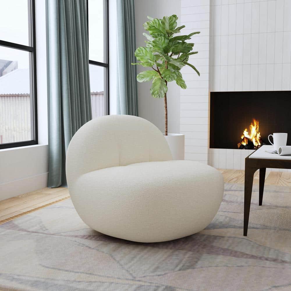 Armless Swivel Chair White Faux Shearling - HomePop: Upholstered Accent, Metal & Wood Frame, 300 lbs Capacity