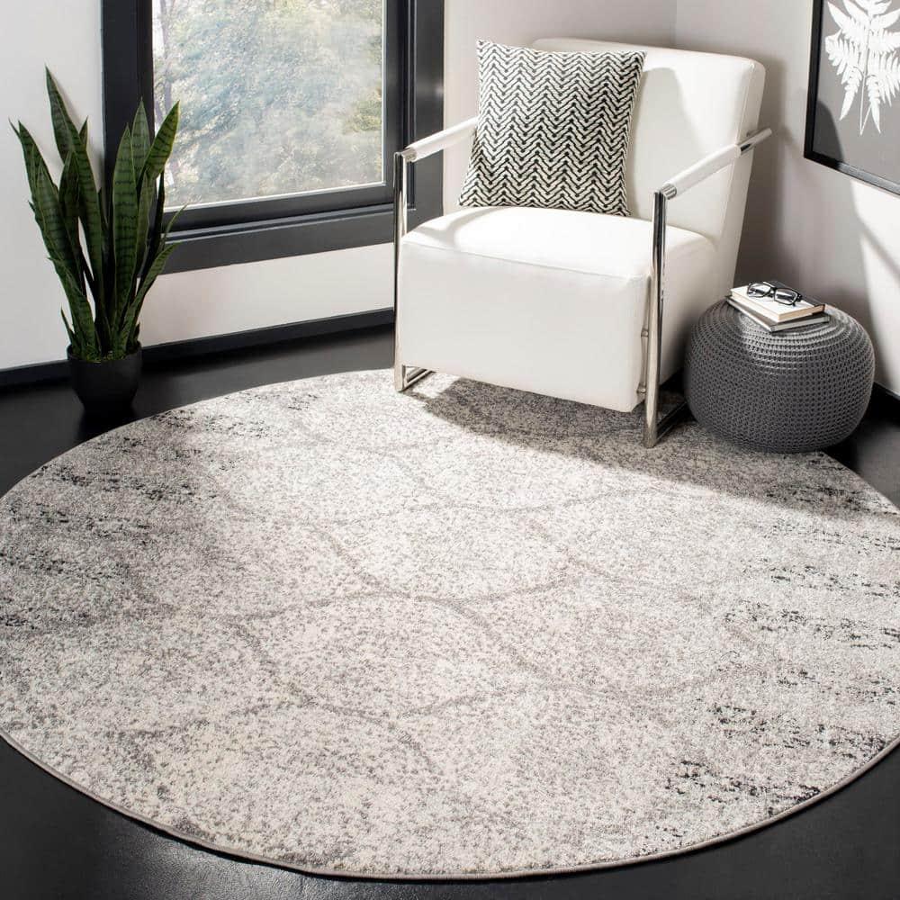 Madison MAD604 Power Loomed Indoor Area Rug - Grey/Ivory - 4' Round - Safavieh