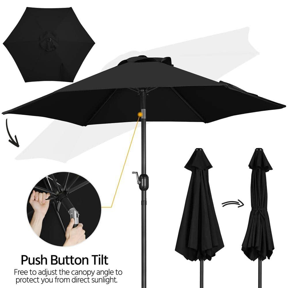 7.5 ft Patio Umbrella Outdoor Table Market Umbrella with Push Button Tilt/Crank, 6 Ribs, Black