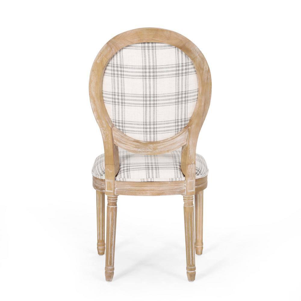Noble House Karter French Fabric Dining Chairs, Set of 4, Gray Plaid