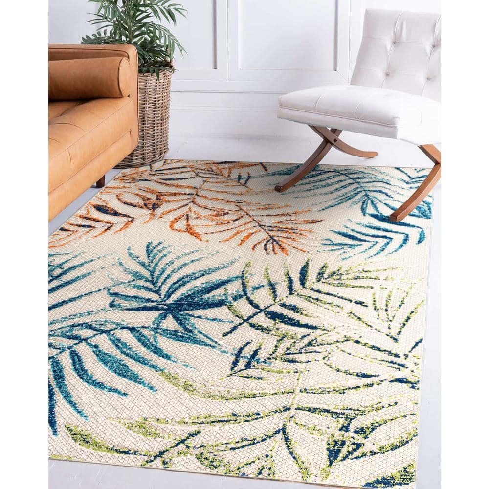 World Rug Gallery Bahama Palm Frond Floral Indoor/Outdoor Area Rug - Multi 5' x 7'
