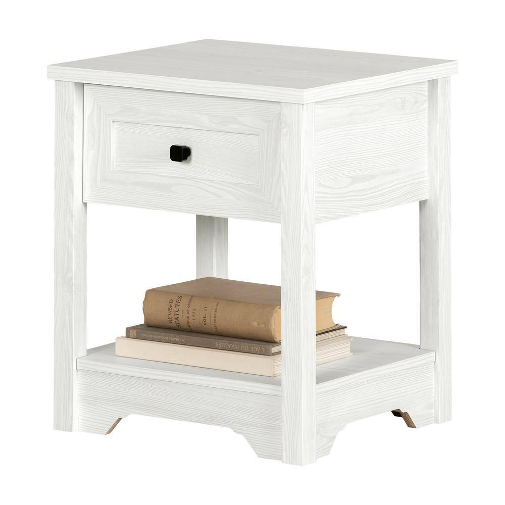 Farnel End Table White Pine - South Shore: Elegant Accent Furniture with Storage Drawer & Shelf