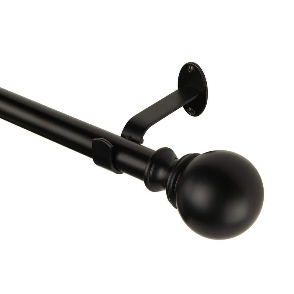 Cordelia 1" Window Drapery Single Curtain Rod with Globe Ball Finial - 28"-48" - Black - Elrene Home Fashions