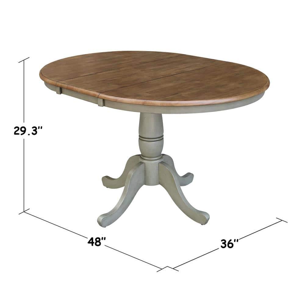 Kyle Round Top Pedestal Drop Leaf Dining Table Hickory Brown/Stone Gray - International Concepts: Solid Wood, Mid-Century Modern