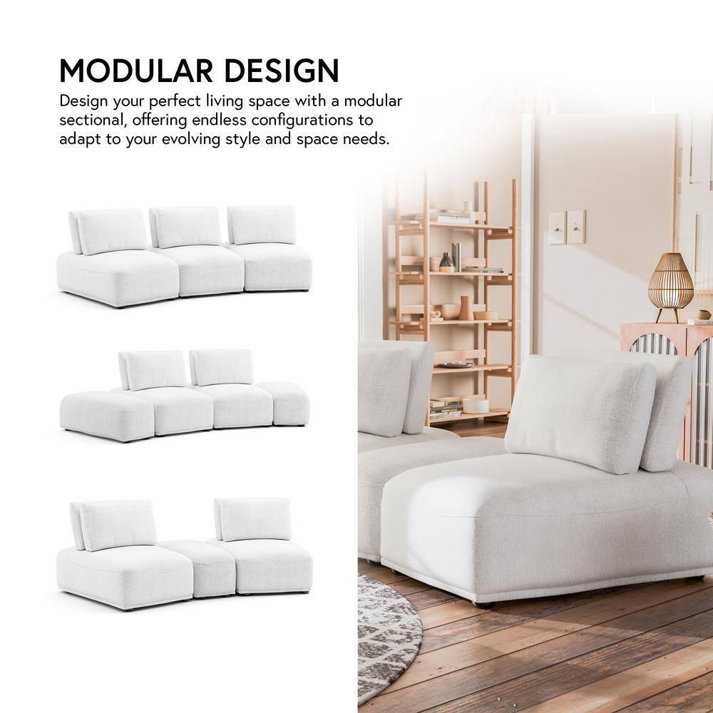 HOMES: Inside + Out Povoa Modern Modular Trapezoidal Armless Chair Chenille with Extendable Backrest White