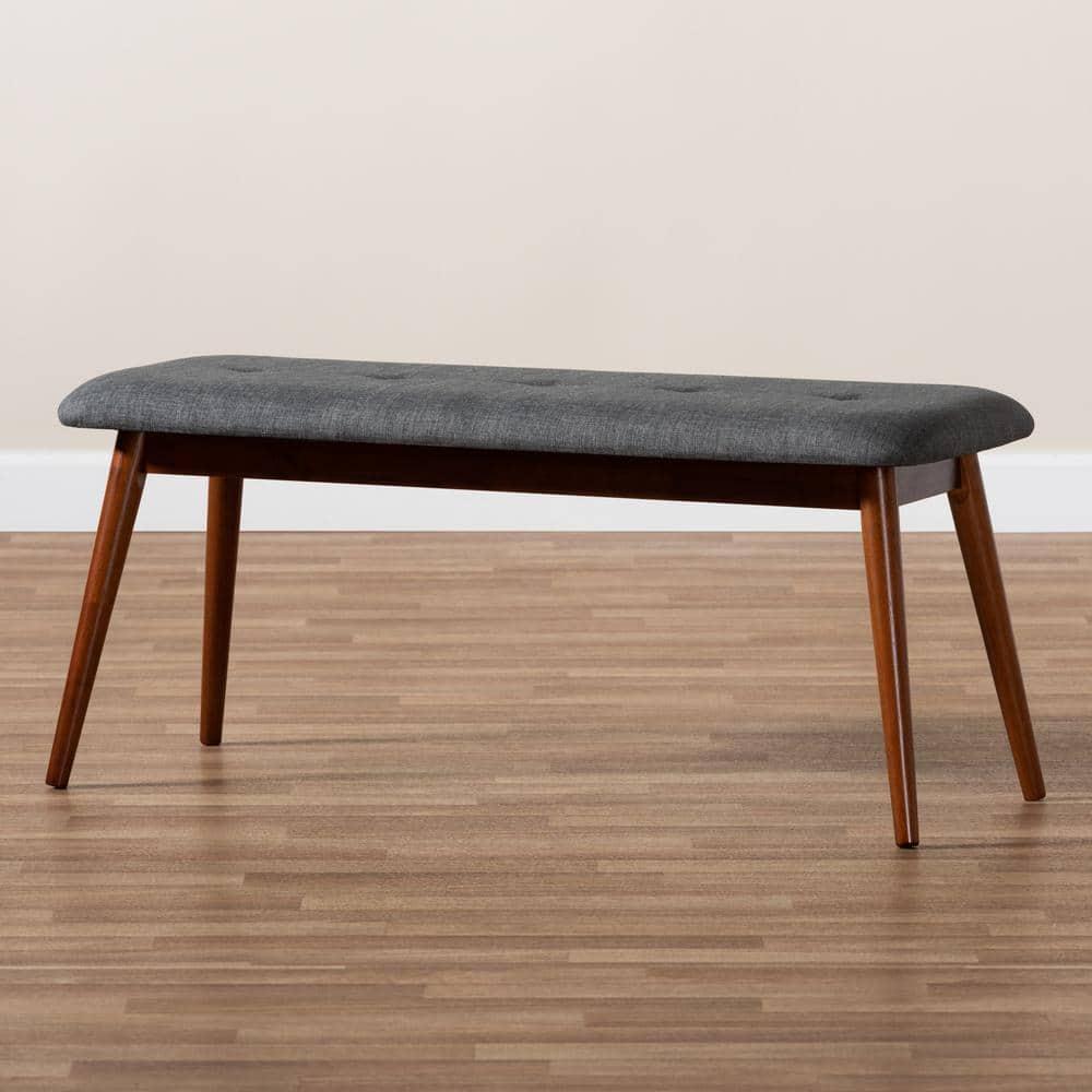 Flora Bench Gray - Baxton Studio: Upholstered Rectangle Ottoman, Rubberwood Frame, Seats 2