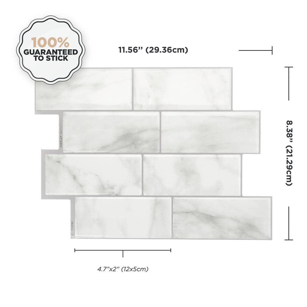 Smart Tiles 11.56'' X 8.38'' Self Adhesive 3D Peel and Stick Backsplash Tiles Off White: Vinyl Wall Pop Stick-On Tile
