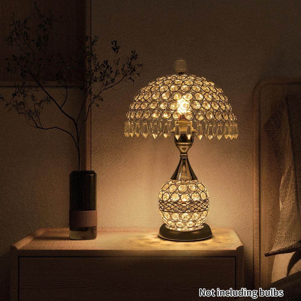Modern Crystal Table Lamp 18in High Nightstand Table Lamp Bedside End Table Lamp Decorative Room Desk Lamp Crystal Desk Night Light for Bedroom, Living Room