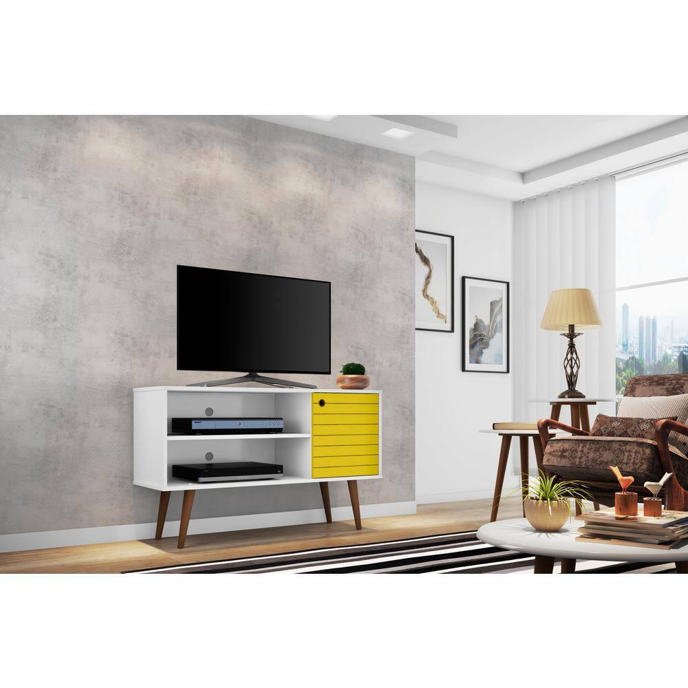 Manhattan Comfort Liberty 42.52" Mid Century Modern TV Stand, White and Yellow