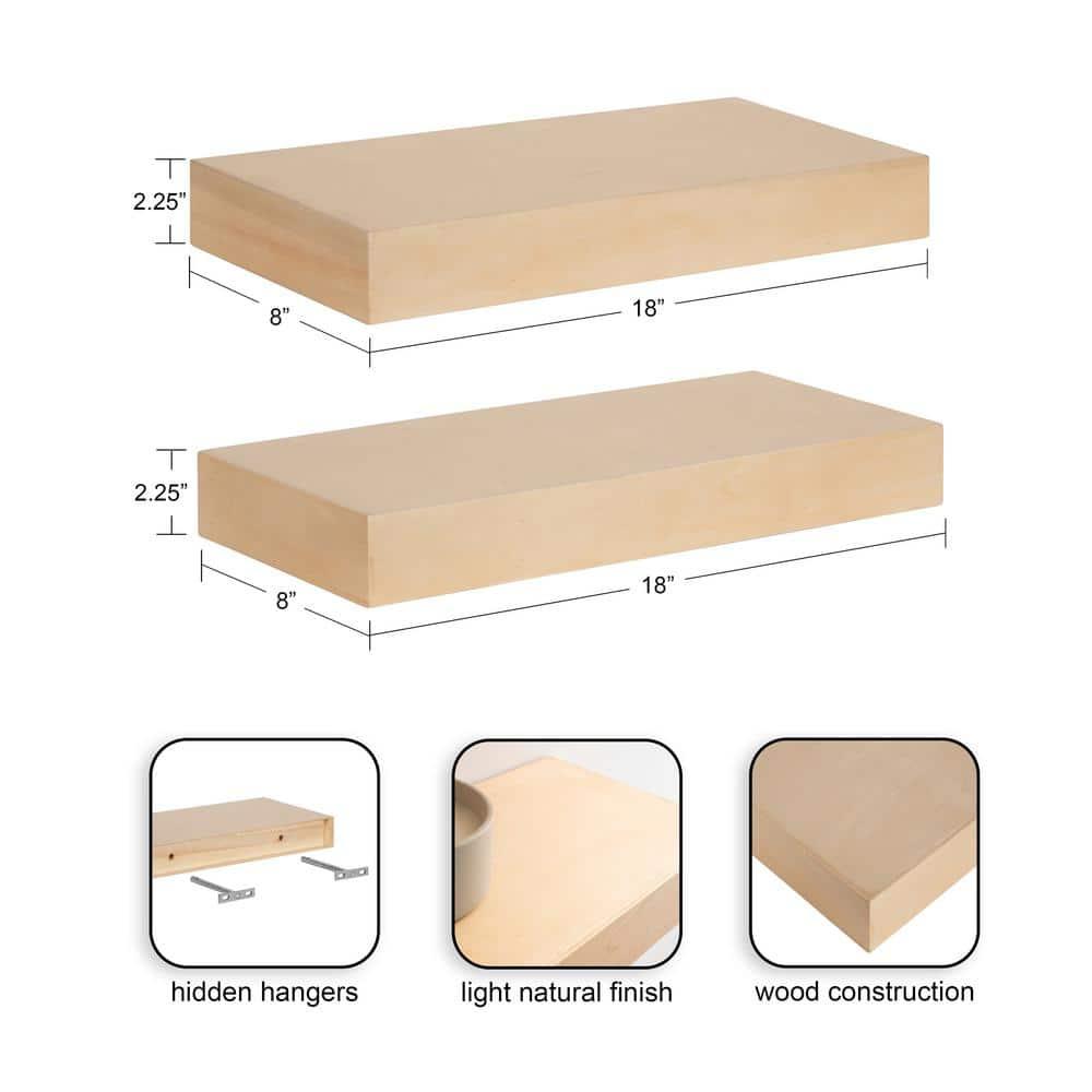 Kate and Laurel Havlock Rectangle MDF Floating Shelf, 2 Piece 18 Inch, Natural