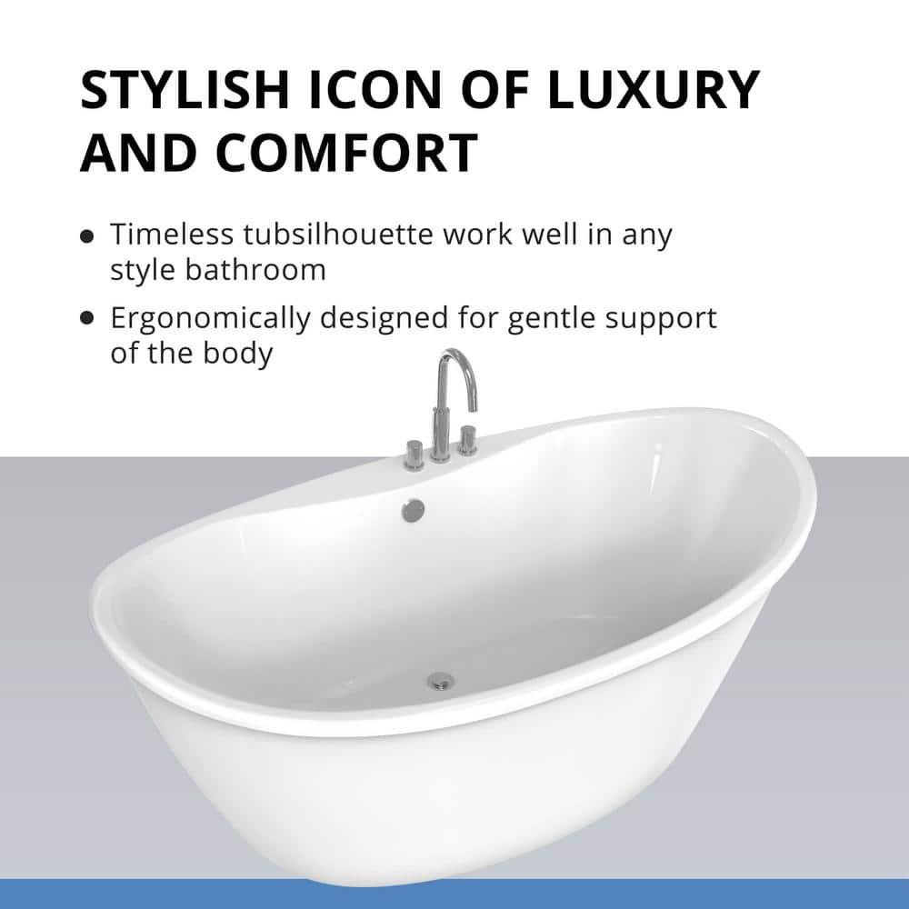 60" L x 32" W Free Standing Soaking Acrylic Bathtub
